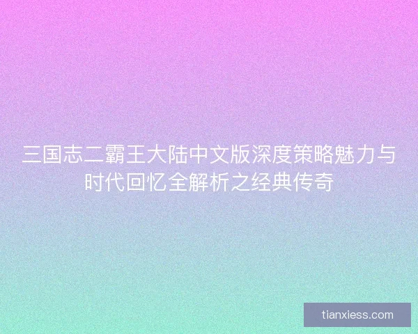 三国志二霸王大陆中文版深度策略魅力与时代回忆全解析之经典传奇 三国志二霸王大陆中文版深度策略魅力与时代回忆全解析之经典传奇