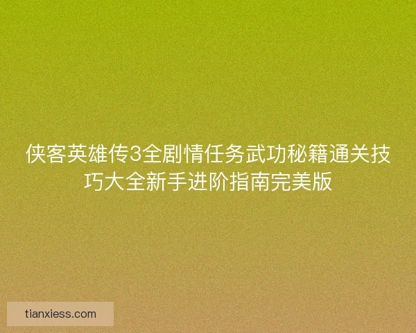 侠客英雄传3全剧情任务武功秘籍通关技巧大全新手进阶指南完美版