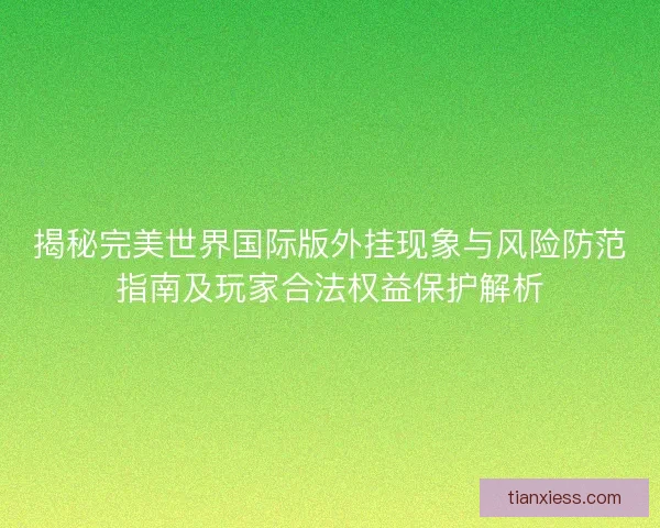 揭秘完美世界国际版外挂现象与风险防范指南及玩家合法权益保护解析